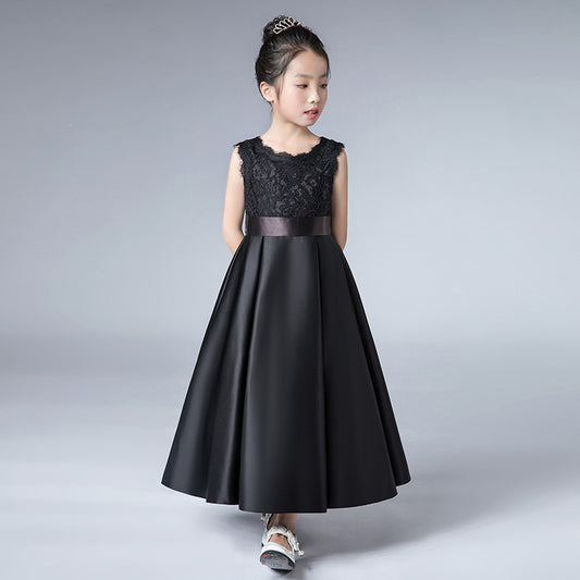 Girls' Solid Color Piano Performance Dress