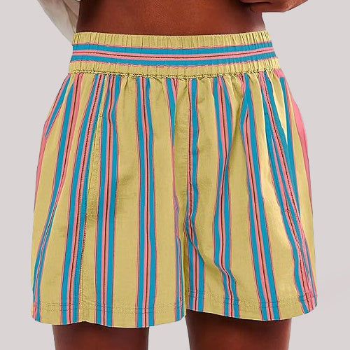 Pantalones cortos con estampado de rayas Y2K, pantalones de playa elásticos de moda de verano con bolsillos, ropa de mujer