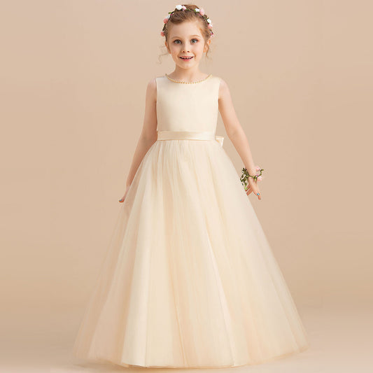 Dresses Of Bride Fellow Kids Robe à perles sans manches pour filles Champagne