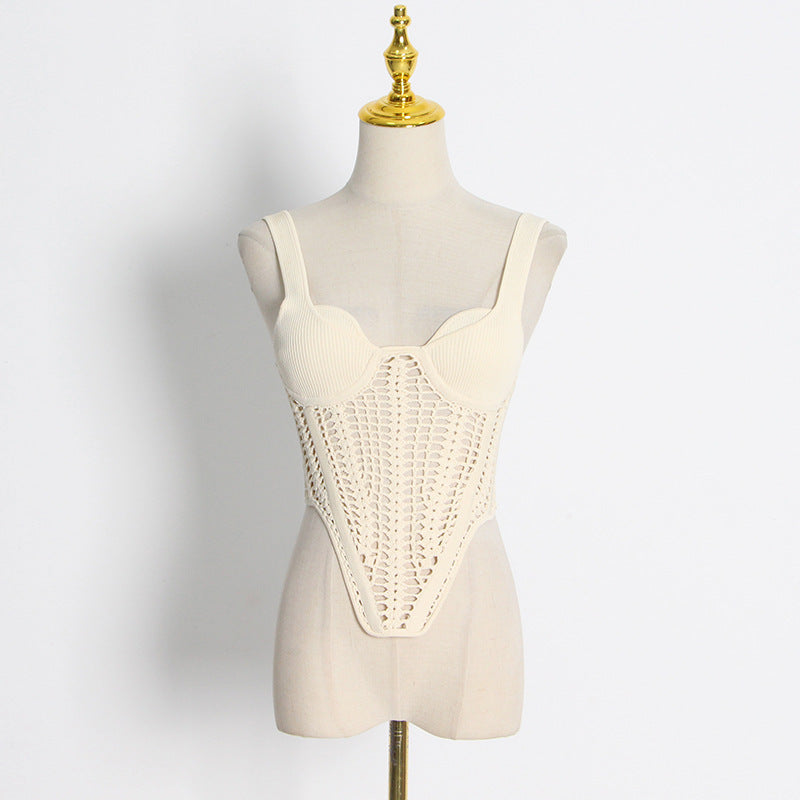 Women's All-match Low-cut Collar Hollow Out See-through Fishbone Vest