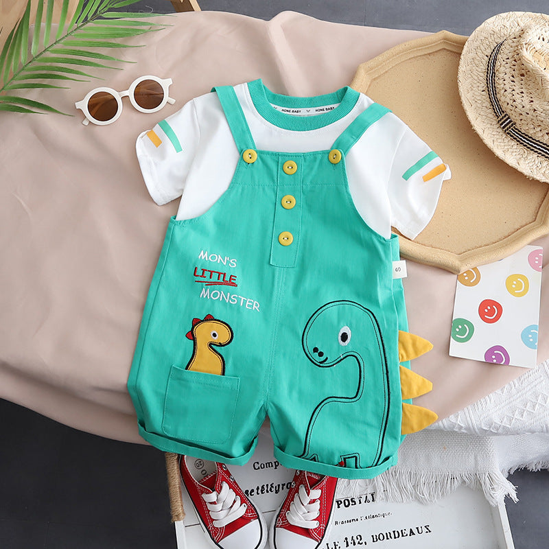 Boy Summer Clothing Dinosaur Suspender Pants Suit