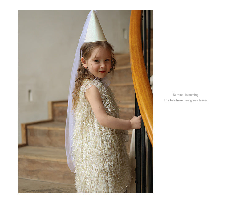 Jupe gilet à franges pour filles, robe de princesse d'anniversaire pour enfants