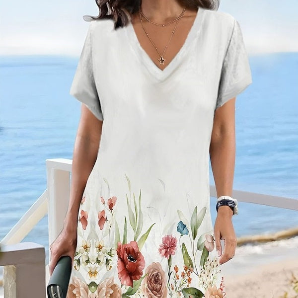 Robe T-shirt pour femmes, Style européen et américain, décontractée, florale