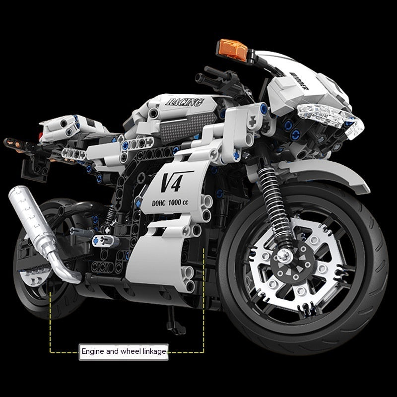 Blocs de construction assemblés pour moto de course, jouet modèle garçon, 7047