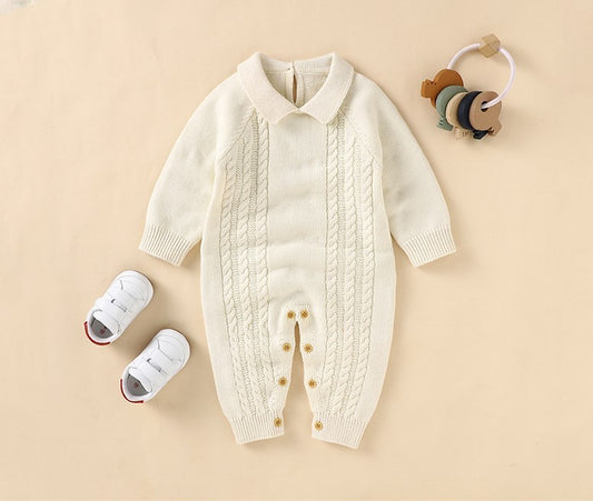 The Lapel Of The Baby Knit Jumpsuit Can Be Used In A Solid Color Sweater To Go Out