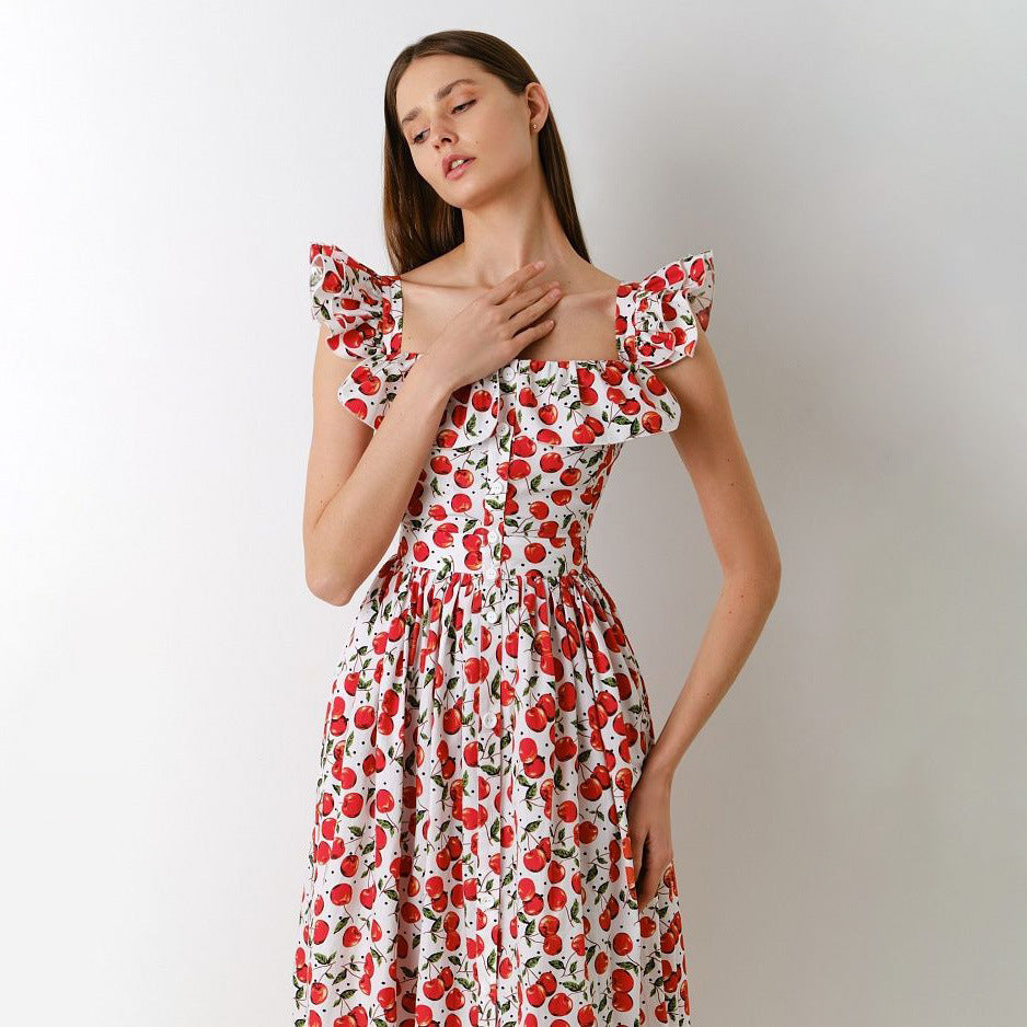 Robe florale française à col carré pour femmes