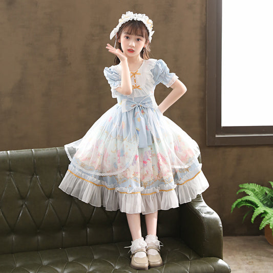 Robe à manches courtes pour enfants, jupe Lolita, ensemble complet