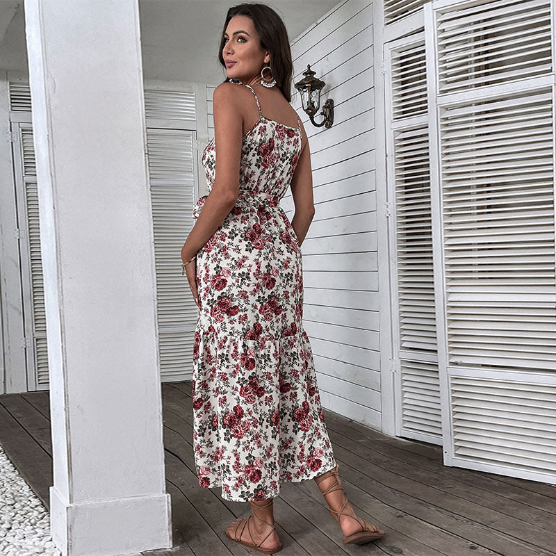 Vestido midi con tirantes florales para mujer