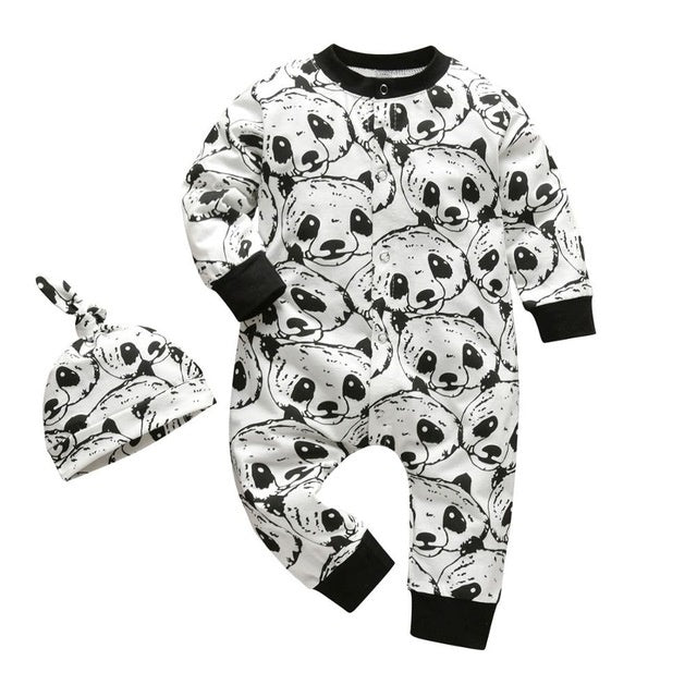 Baby boy cartoon long-sleeved jumpsuit cap