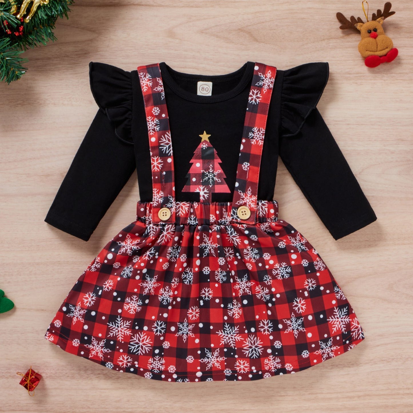 Vêtements de noël pour bébés filles, t-shirt imprimé, jupes à carreaux