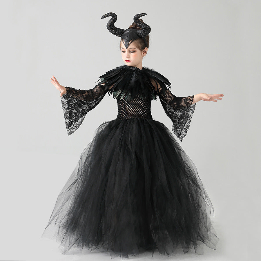 Robe en maille noire pour filles, Costume de Performance à la mode