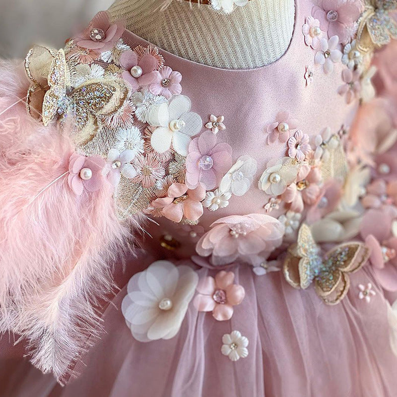 Vestido de Navidad para niños, vestido de princesa de gasa hinchada para boda con flores