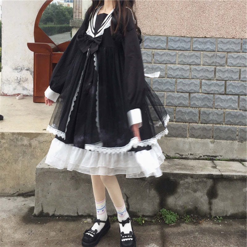 Japanese Navy Collar College Style Loose Lolita Cute Dress Girl