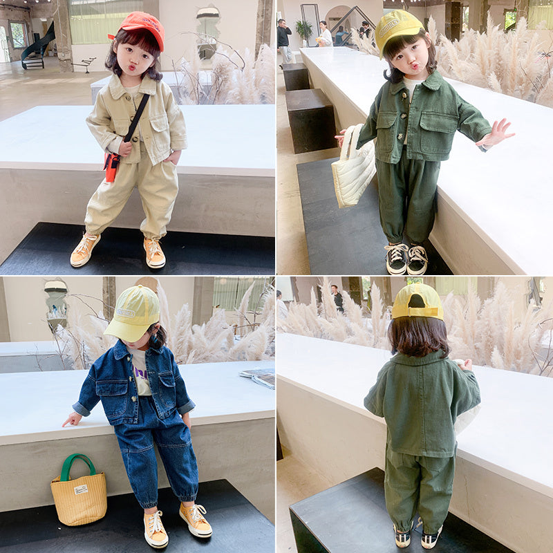 Tooling Children's Baby Spring And Autumn Denim Two-piece Suit