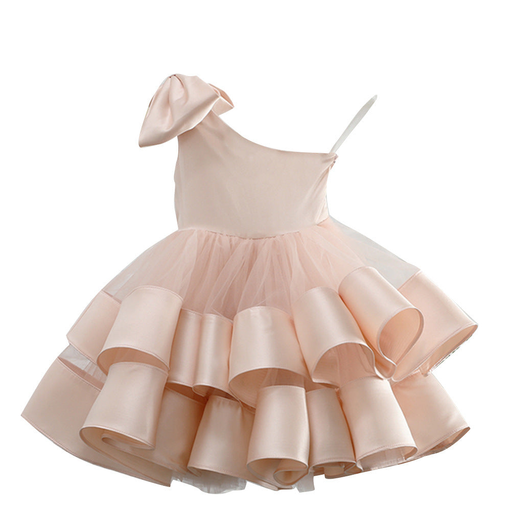 Vestido de novia para niños, vestido de princesa esponjoso con un solo hombro para niñas