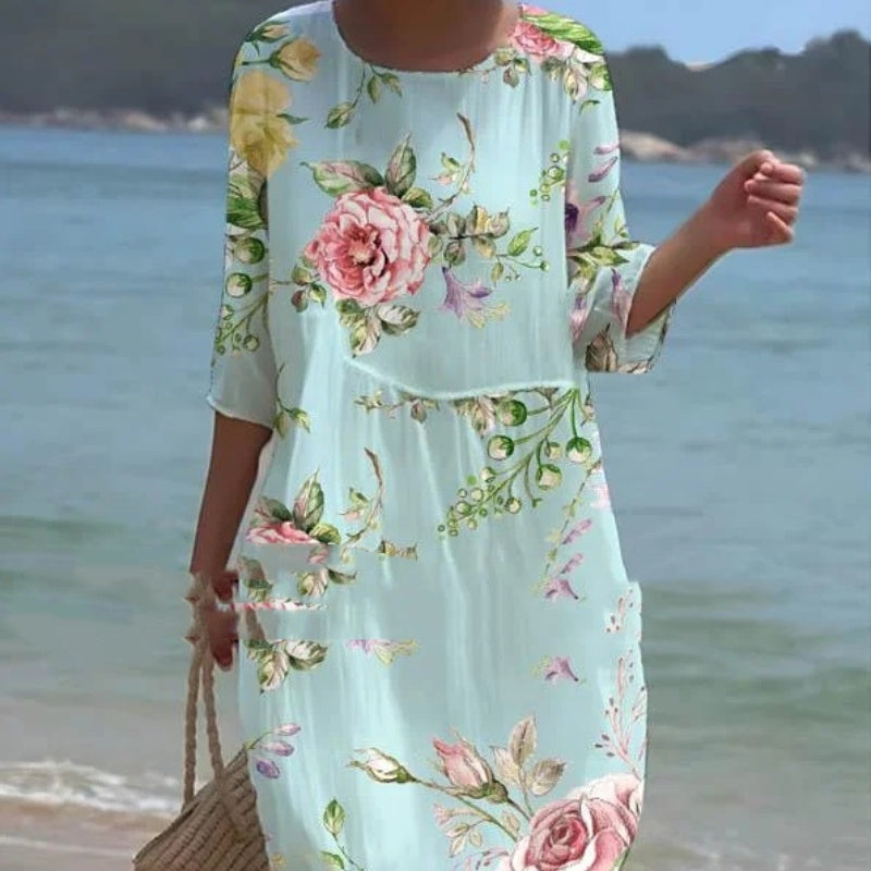 Women's Clothing Floral Printed Round Neck Dress