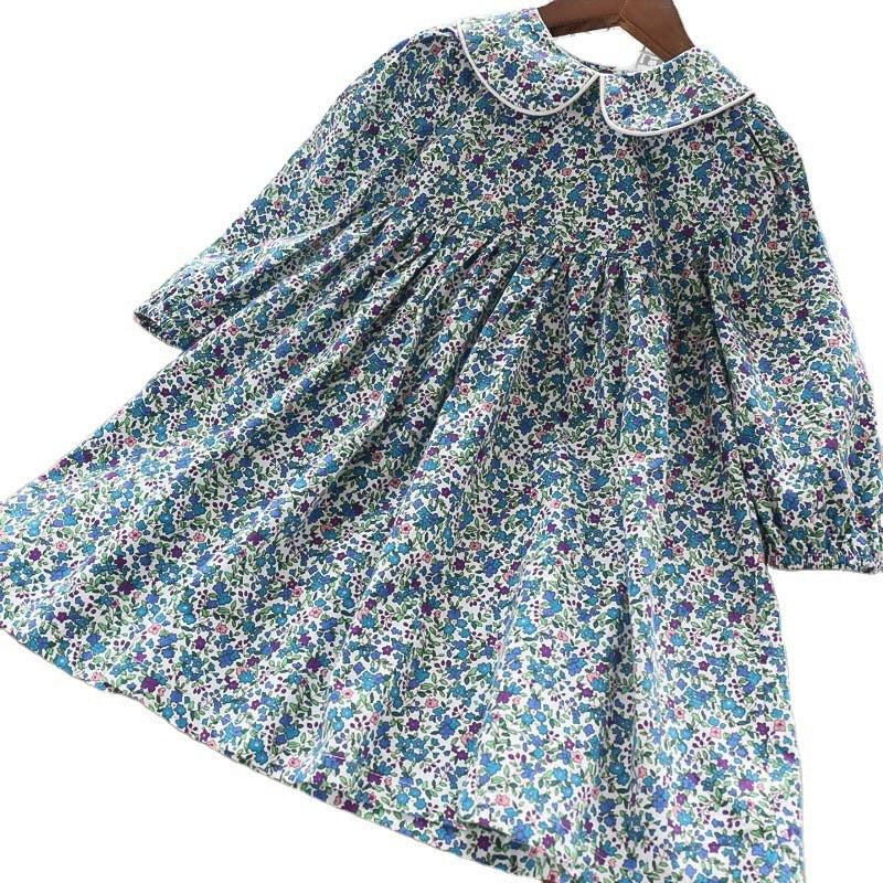 Robe en coton à manches longues pour fille avec petites fleurs