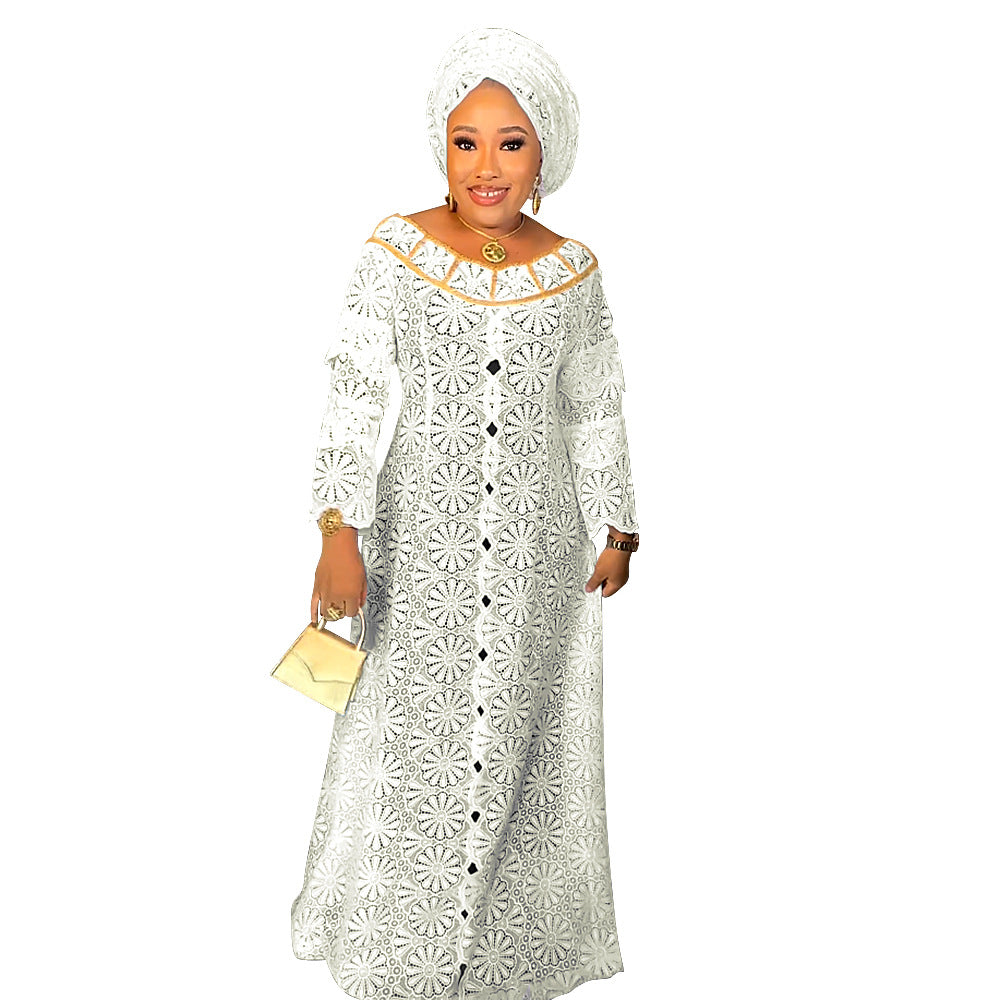 Women's Crocheted Hollow-out Plus Size Robe African Dress