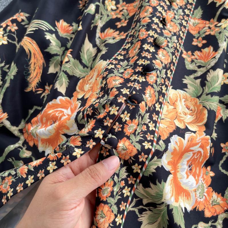 Robe ample à fleurs rétro française pour femmes