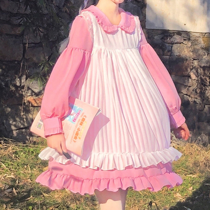 Vestido de manga larga holgado con cuello de muñeca para niña, lindo y suave, para mujer