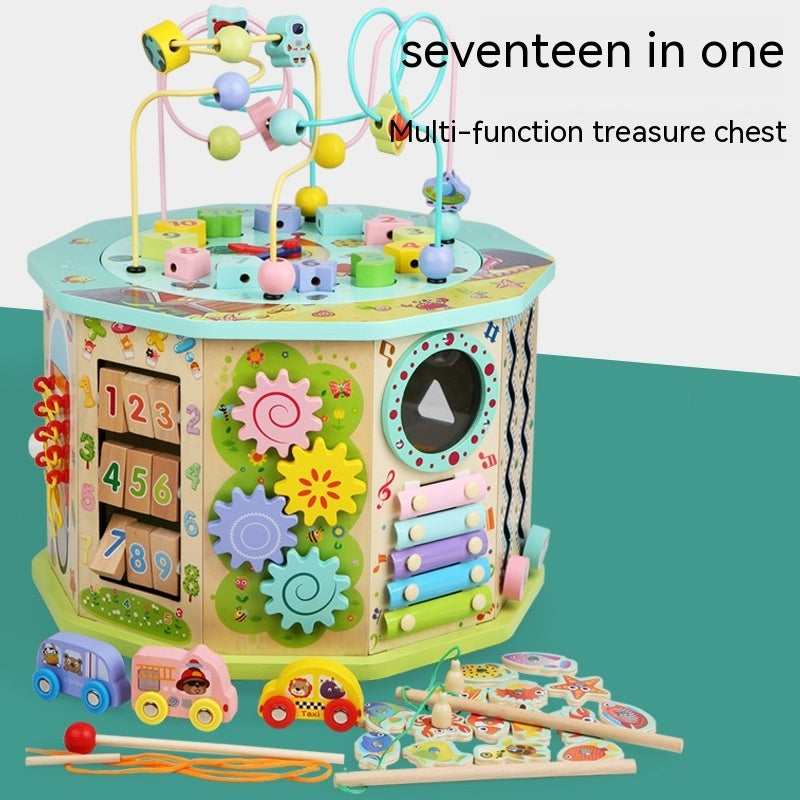 Large Ten-sided Bead-stringing Toy Treasure Chest Wooden Toys