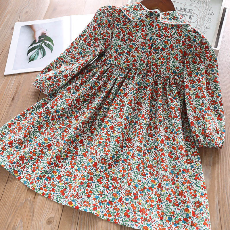 Robe en coton à manches longues pour fille avec petites fleurs