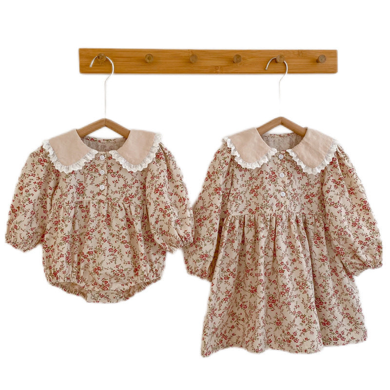 Robe florale à manches longues et col de poupée pour fille