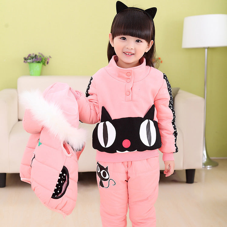 Girls' winter suit & children's sweater three-piece suit velvet thickened baby's clothes