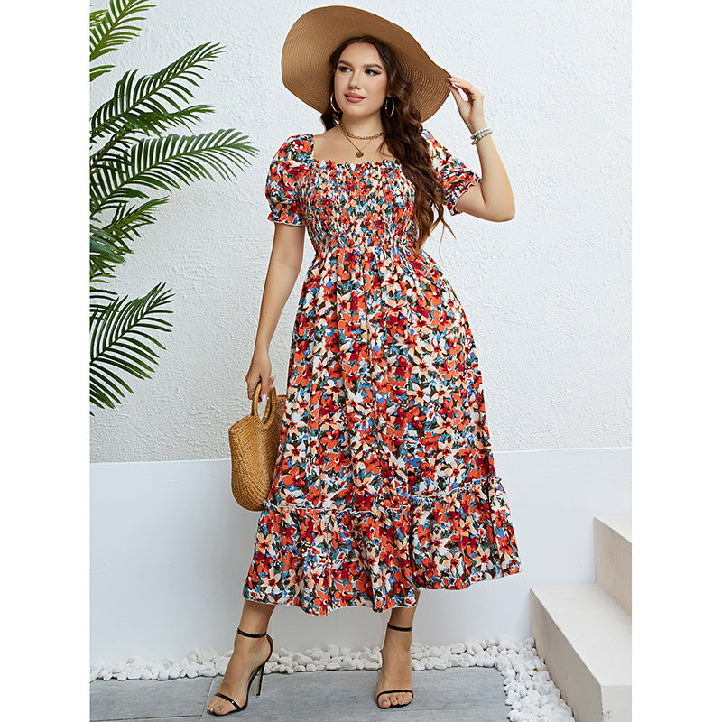 Floral Off-shoulder Waist Slimming Dress