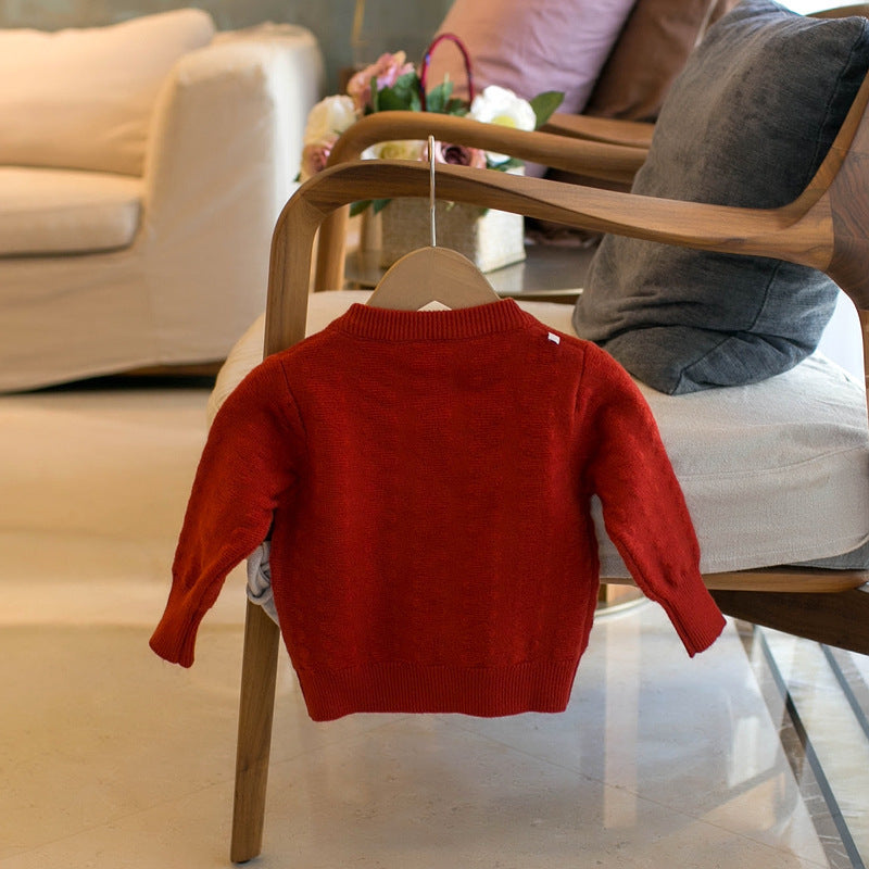 Cardigan de couleur unie pour fille, pull à col rond