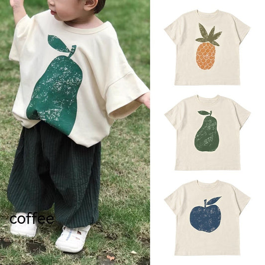 Ropa estampada de frutas de algodón de verano de manga corta