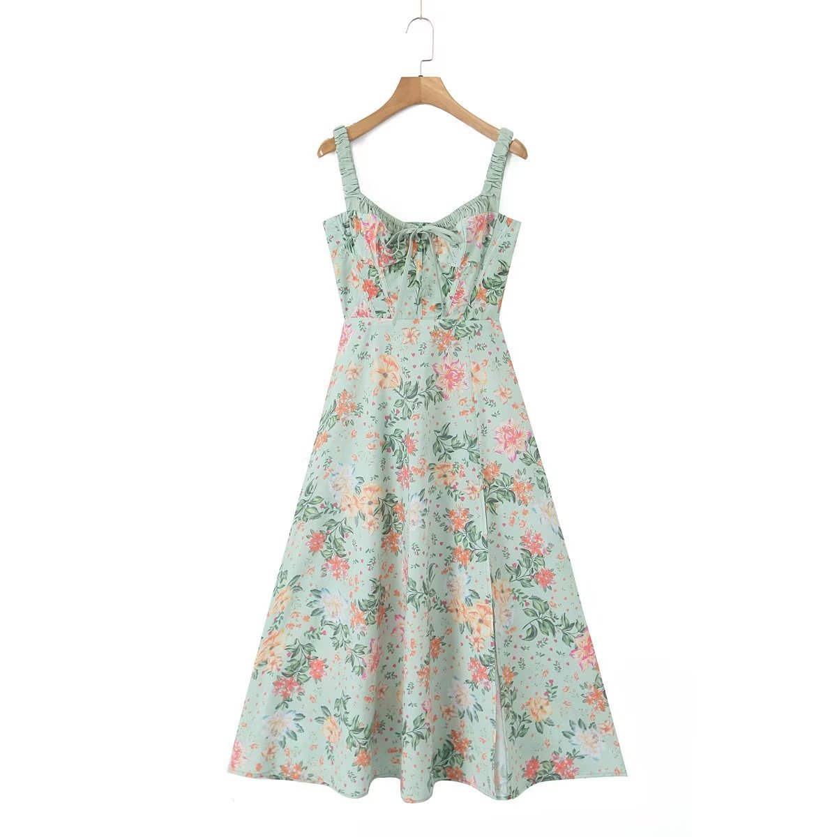 Vestido de tirantes con estampado floral francés para mujer