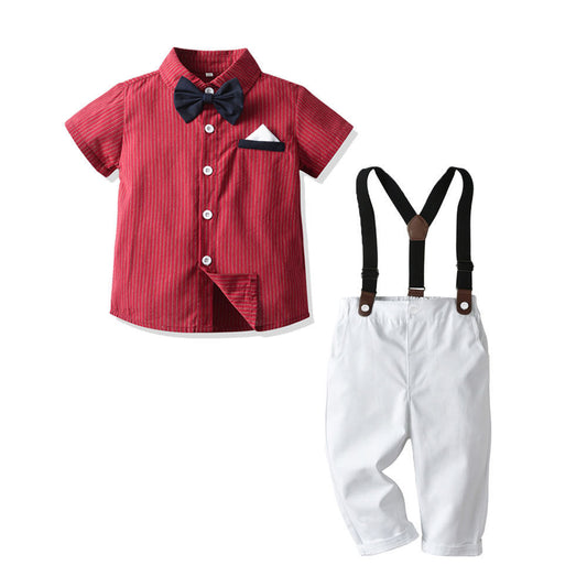 Boys Bow Tie Red Shirt Suspenders Trousers Suit