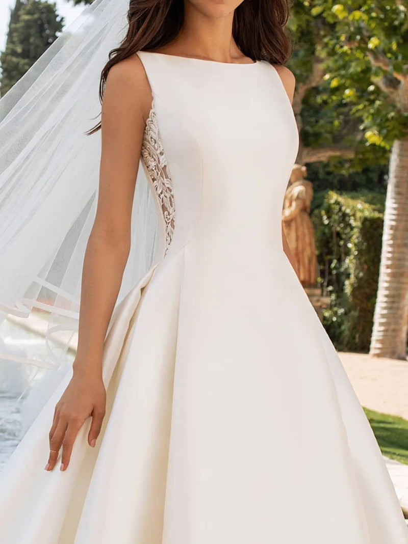 Robe de mariée en Satin, dentelle rétro française, Texture avancée, Slim, Simple, élégante, traînante