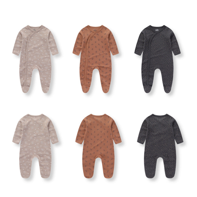 Combinaison en coton à manches longues pour bébé, 3 pièces, barboteuse enveloppée de pieds, pyjama sans os, couture, nouvelle collection