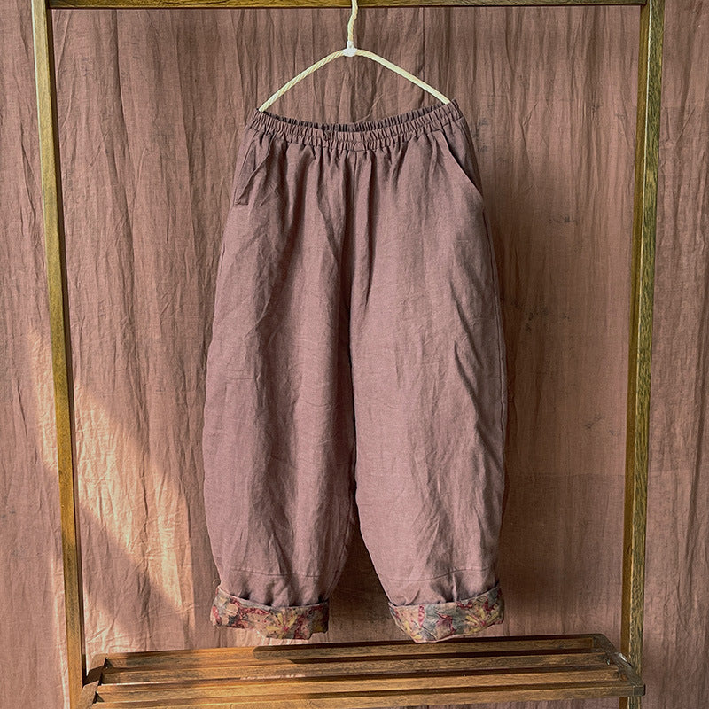 Retro Artistic Stone Washed Linen Quilted Baggy Pants