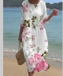 Women's Clothing Floral Printed Round Neck Dress