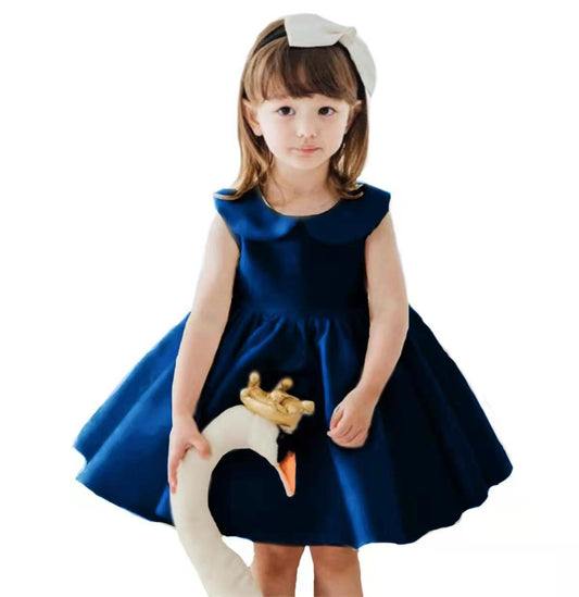 Girls' Fashion Bow Satin Solid Color Dress