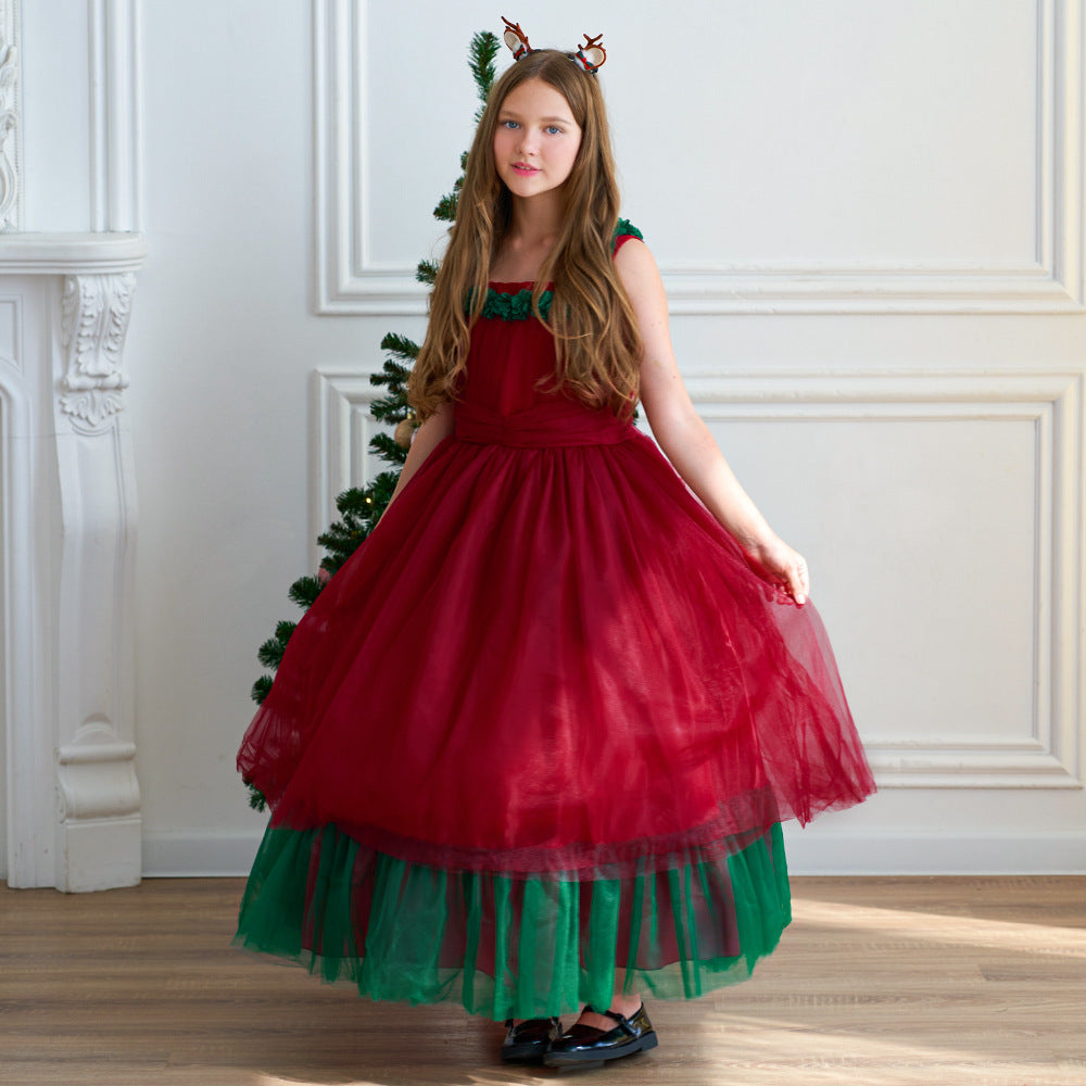 Robe de noël rouge et verte Simple à la mode pour filles, robe de mariée bouffante