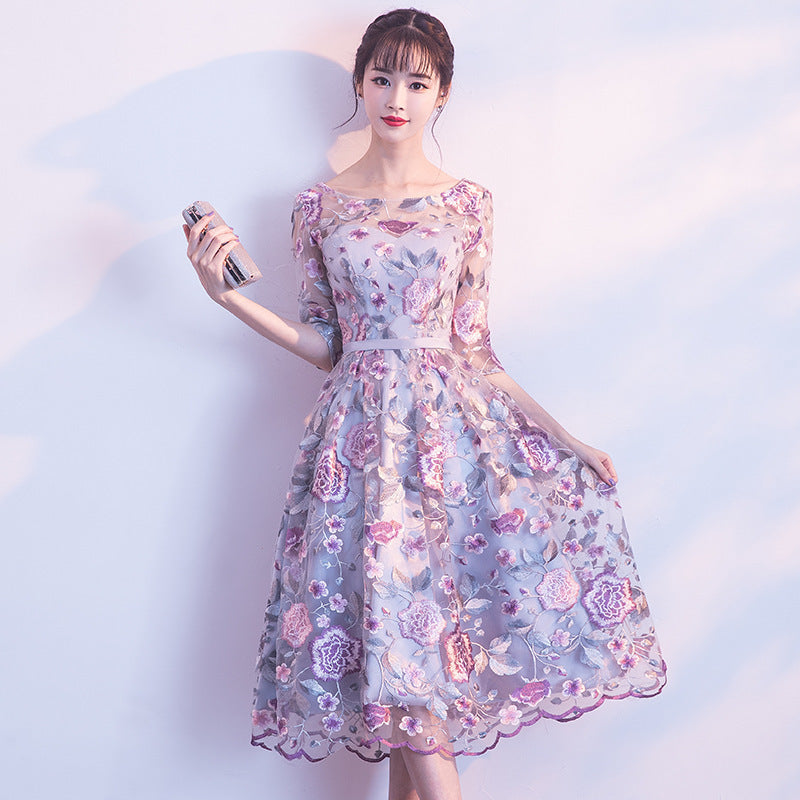 Autumn Rose Flower Host Short Dress Bridesmaid Dress Banquet Evening Dress