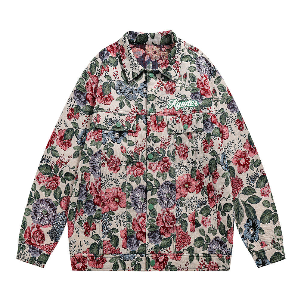 Veste ample à fleurs teints en fil, style rétro américain, entièrement imprimé, manteau ample