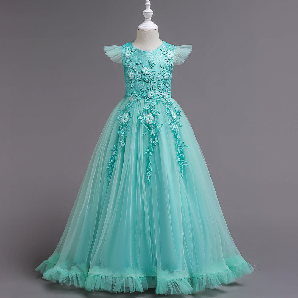 Robe de mariée de demoiselle d'honneur, jupe de princesse en dentelle brodée, Style Long