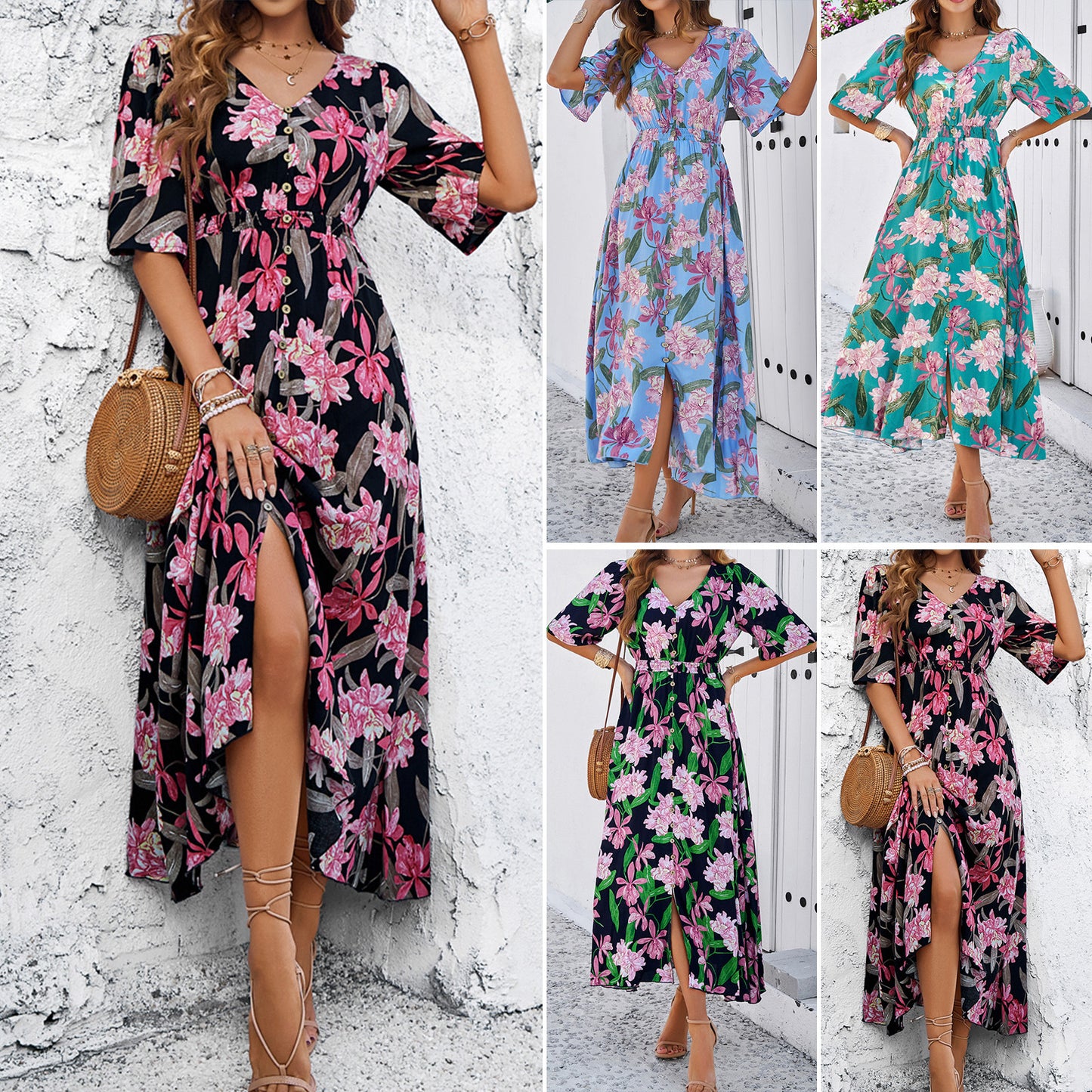 Vestido casual con abertura y estampado floral para mujer