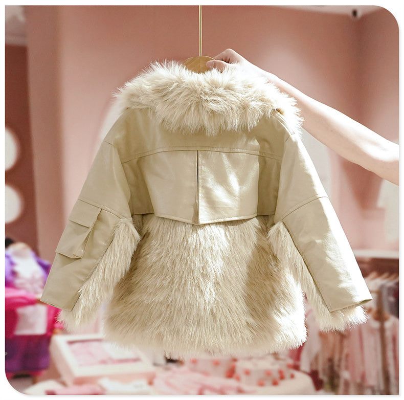 Fashion Girls' Fur One-piece Thickened Coat