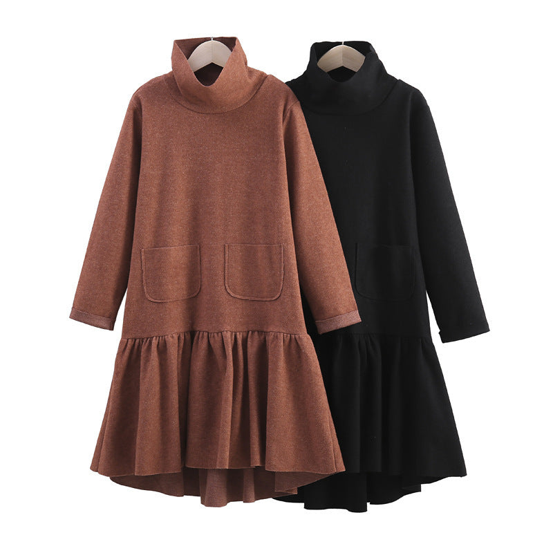 Fashion Black Literary High Neck Slim Parent-child Dress