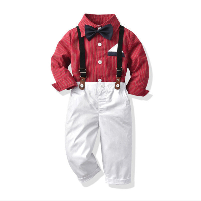 Boys Bow Tie Red Shirt Suspenders Trousers Suit