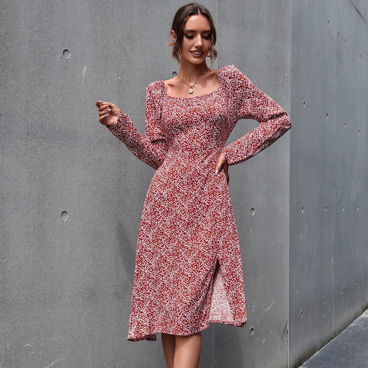 Robe fendue dans le dos à motif floral tendance