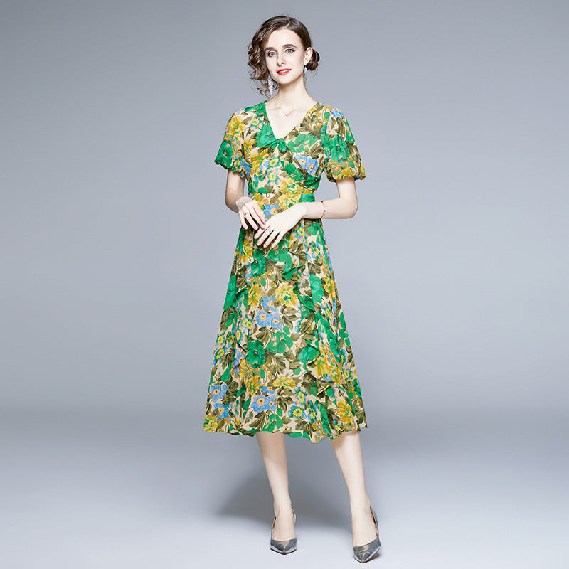 Women's Retro Chiffon Floral Dress