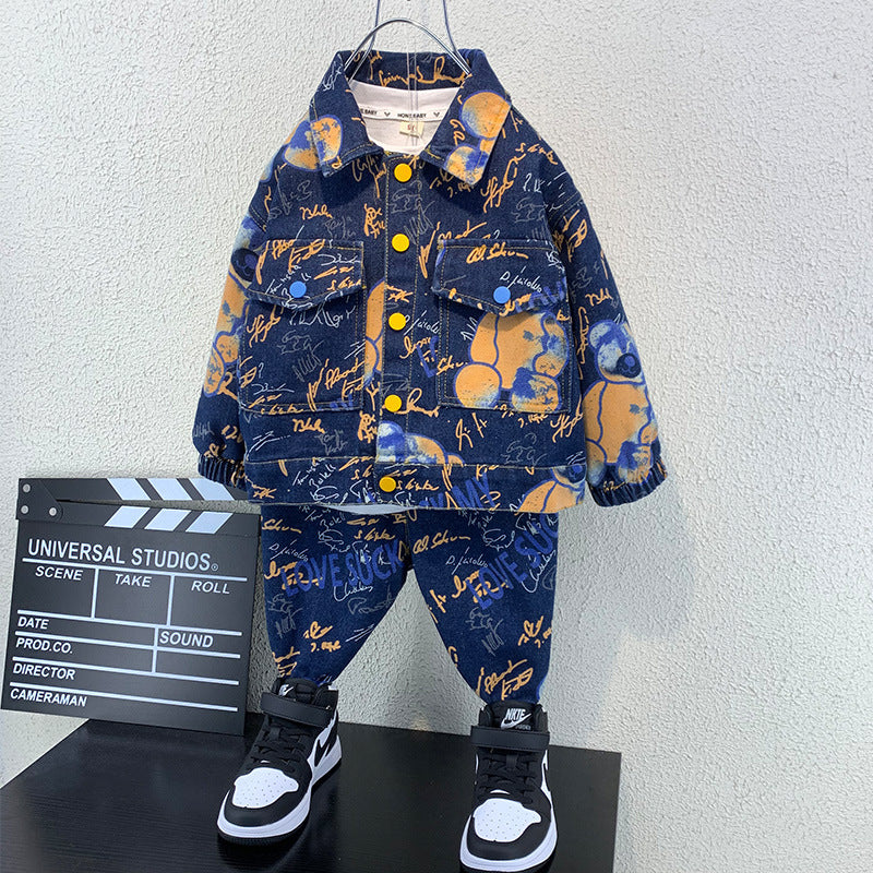 Boys Suit Children's Autumn Models Handsome Western Style Denim Two-piece Suit