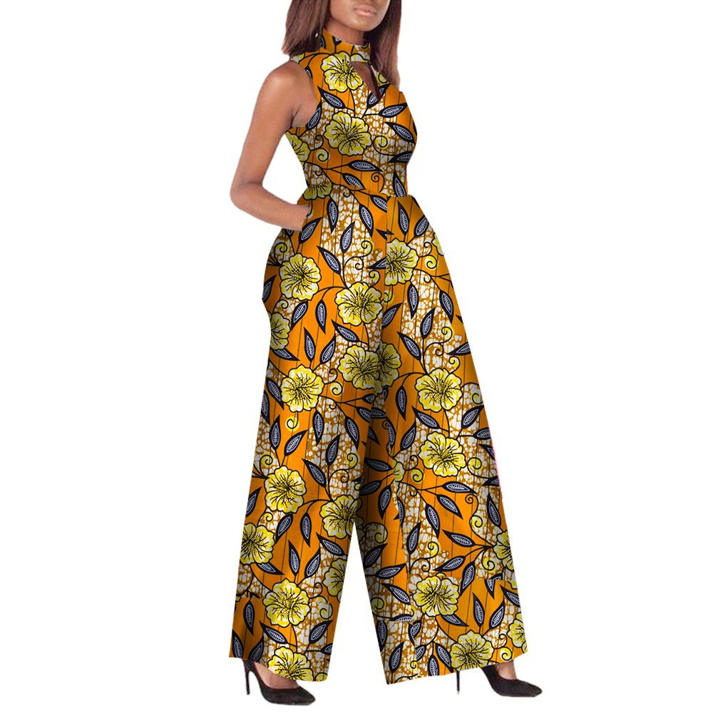 Mono de moda Ankara para mujer africana sin mangas